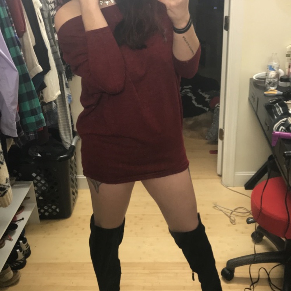 Off the shoulder maroon dress